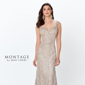 Montage by Mon Cheri 119953 formal dress in Cappuccino Size 8.